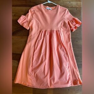 English Factory Coral Mixed Media Ruffled Short-Sleeve Mini Dress Size S